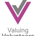 Logo with 2 letter V's lapped over each other in grey and hot pink, with the wording "Valuing Volunteers" below