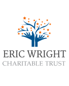  Eric Wright Charitable Trust logo featuring two blue hands forming a tree with branches and orange stars above. The charity’s name appears below in grey lettering on a white background.